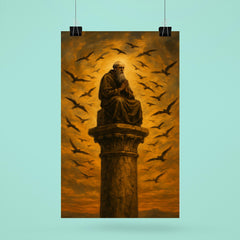Simeon Stylites atop pillar under circling birds poster 6