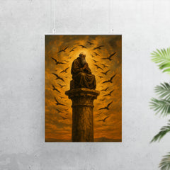 Simeon Stylites atop pillar under circling birds poster 7