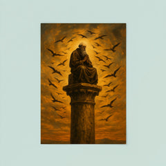 Simeon Stylites atop pillar under circling birds poster 8