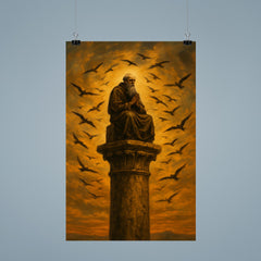 Simeon Stylites atop pillar under circling birds poster 9