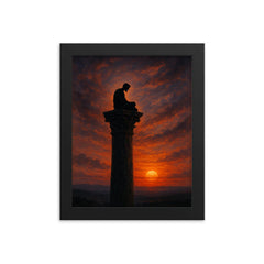 Simeon Stylites atop the pillar at dusk framed print on a plain backdrop in size 8"x10".