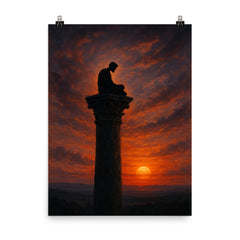Simeon Stylites atop the pillar at dusk poster on a plain backdrop in size 8"x10".