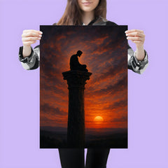 Simeon Stylites atop the pillar at dusk poster 3