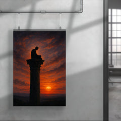 Simeon Stylites atop the pillar at dusk poster 4