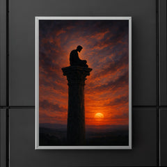 Simeon Stylites atop the pillar at dusk poster 5