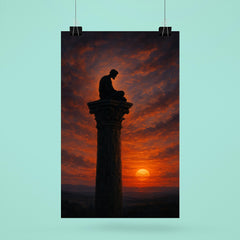 Simeon Stylites atop the pillar at dusk poster 6