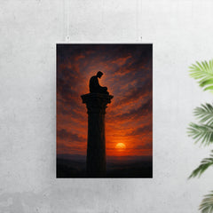 Simeon Stylites atop the pillar at dusk poster 7