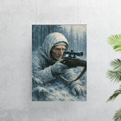 Simo Häyhä in white camouflage frozen stillness poster 7