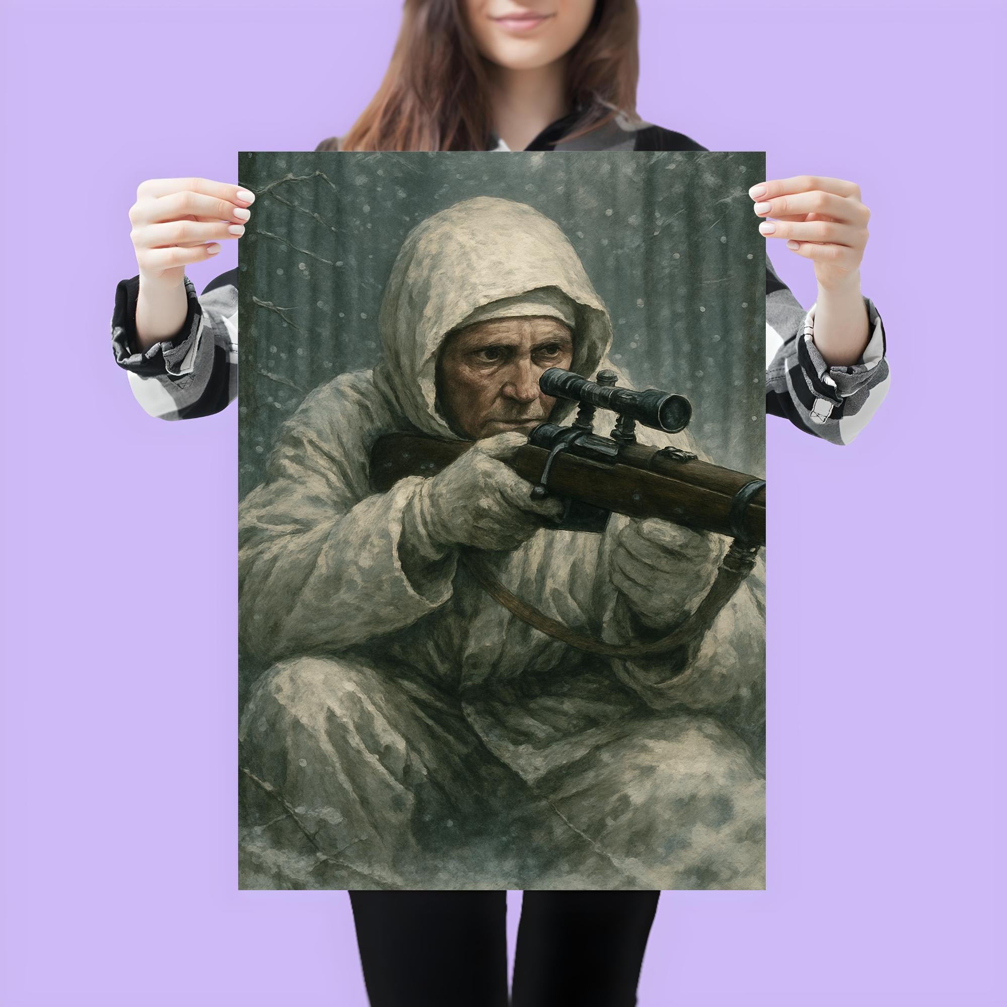 Simo Häyhä in White Camouflage Silence Poster Print | Wall Art – Noveltees