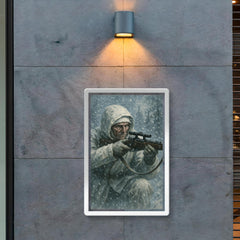 Simo Häyhä in white camouflage snowfall poster 2