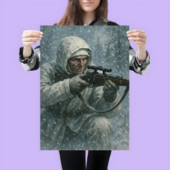 Simo Häyhä in white camouflage snowfall poster 3