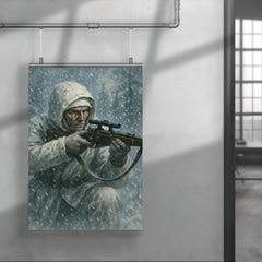 Simo Häyhä in white camouflage snowfall poster 4