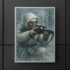 Simo Häyhä in white camouflage snowfall poster 5