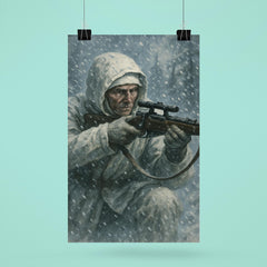 Simo Häyhä in white camouflage snowfall poster 6