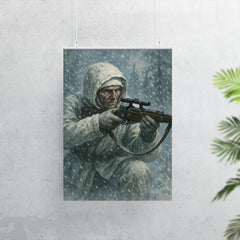 Simo Häyhä in white camouflage snowfall poster 7