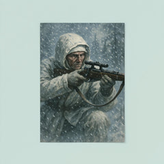 Simo Häyhä in white camouflage snowfall poster 8