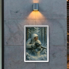 Simo Hayha in white camouflage among silent pines poster 2