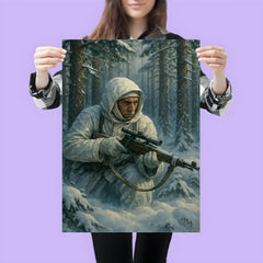Simo Hayha in white camouflage among silent pines poster 3