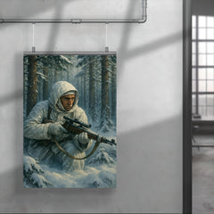 Simo Hayha in white camouflage among silent pines poster 4