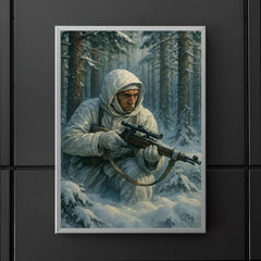Simo Hayha in white camouflage among silent pines poster 5