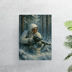 Simo Hayha in white camouflage among silent pines poster 7
