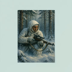 Simo Hayha in white camouflage among silent pines poster 8