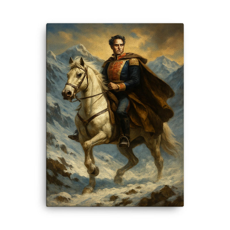 Simón Bolívar crossing the Andes canvas print on a plain backdrop in size 18