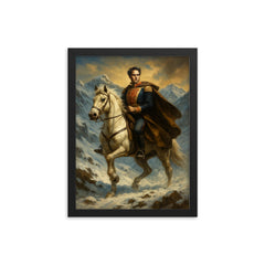 Simón Bolívar crossing the Andes framed print on a plain backdrop in size 12"x16".