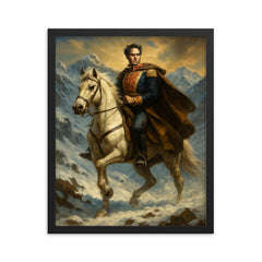 Simón Bolívar crossing the Andes framed print on a plain backdrop in size 16"x20".