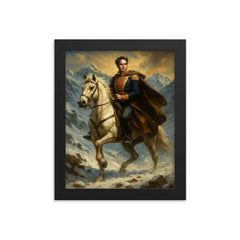 Simón Bolívar crossing the Andes framed print on a plain backdrop in size 8"x10".