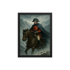 Simón Bolívar crossing the Andes in sleet framed print on a plain backdrop in size 12"x16".