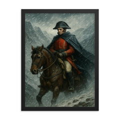 Simón Bolívar crossing the Andes in sleet framed print on a plain backdrop in size 18"x24".