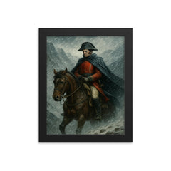 Simón Bolívar crossing the Andes in sleet framed print on a plain backdrop in size 8"x10".
