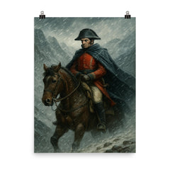 Simón Bolívar crossing the Andes in sleet poster on a plain backdrop in size 8"x10".