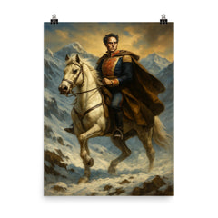 Simón Bolívar crossing the Andes poster on a plain backdrop in size 8"x10".