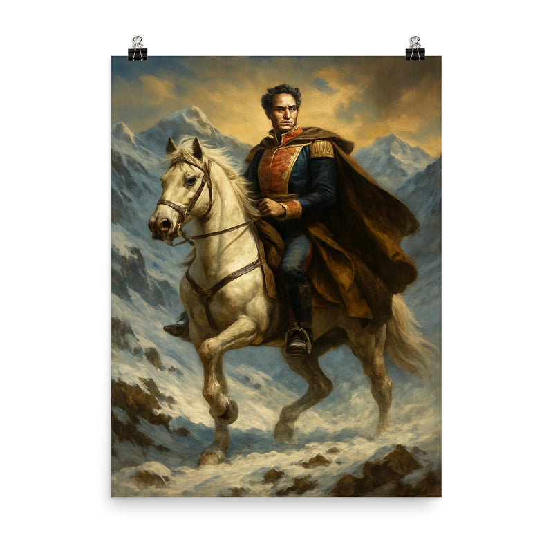 Simón Bolívar crossing the Andes poster on a plain backdrop in size 8