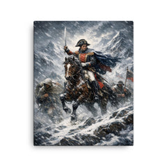 Simon Bolivar crossing the Andes in sleet canvas print on a plain backdrop in size 16"x20".