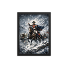 Simon Bolivar crossing the Andes in sleet framed print on a plain backdrop in size 12"x16".