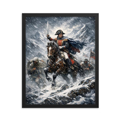 Simon Bolivar crossing the Andes in sleet framed print on a plain backdrop in size 16"x20".