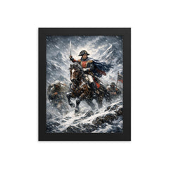 Simon Bolivar crossing the Andes in sleet framed print on a plain backdrop in size 8"x10".