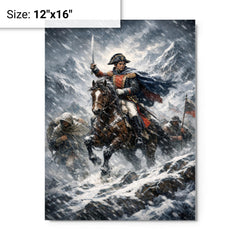 Simon Bolivar crossing the Andes in sleet metal print on a plain backdrop in size 12"x16".