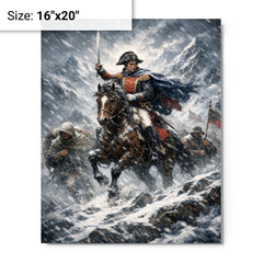 Simon Bolivar crossing the Andes in sleet metal print on a plain backdrop in size 16"x20".