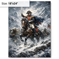 Simon Bolivar crossing the Andes in sleet metal print on a plain backdrop in size 18"x24".