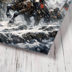 Simon Bolivar crossing the Andes in sleet metal print mockup