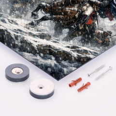 Simon Bolivar crossing the Andes in sleet metal print mockup