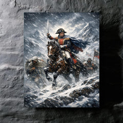 Simon Bolivar crossing the Andes in sleet metal print mockup