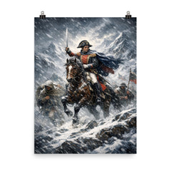 Simon Bolivar crossing the Andes in sleet poster on a plain backdrop in size 8"x10".