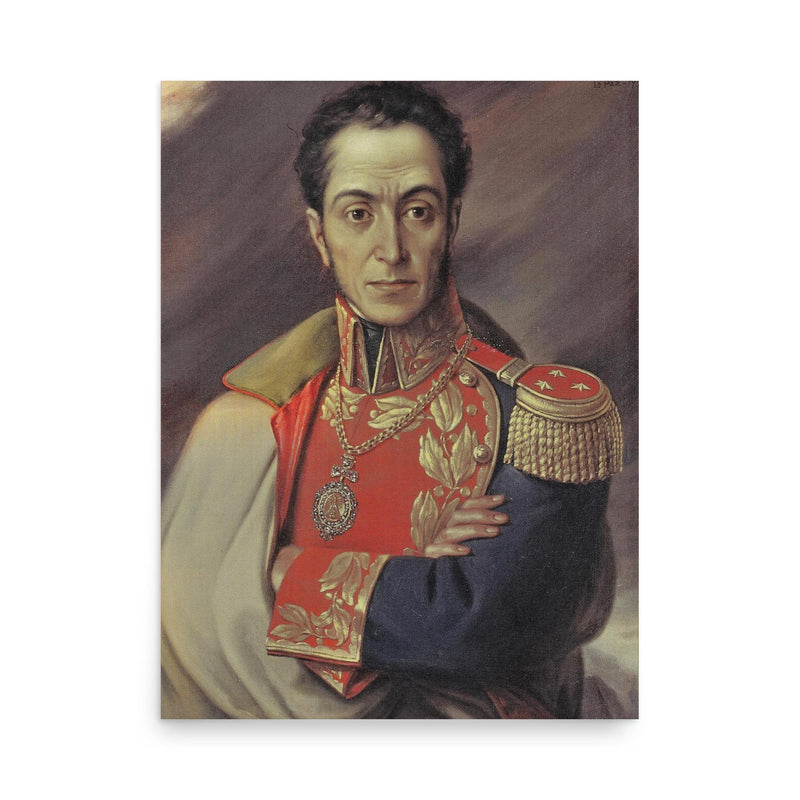 Simon Bolivar poster on a plain backdrop in size 18