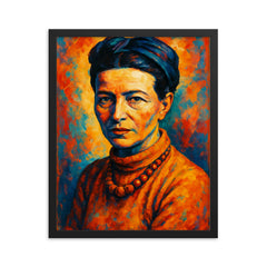 Simone de Beauvoir framed print on a plain backdrop in size 16"x20".