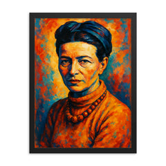 Simone de Beauvoir framed print on a plain backdrop in size 18"x24".